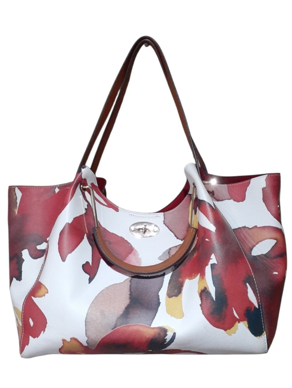Women’s Sondra Roberts Squared Floral Print Tote Bag in White and Red